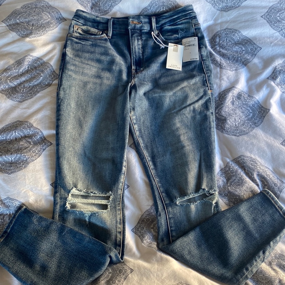 NWT Good American Good Waist Skinny High Rise Jean with flat tummy tech Sz 8/29